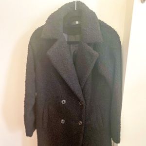 Tall Black Longline Borg Teddy Coat